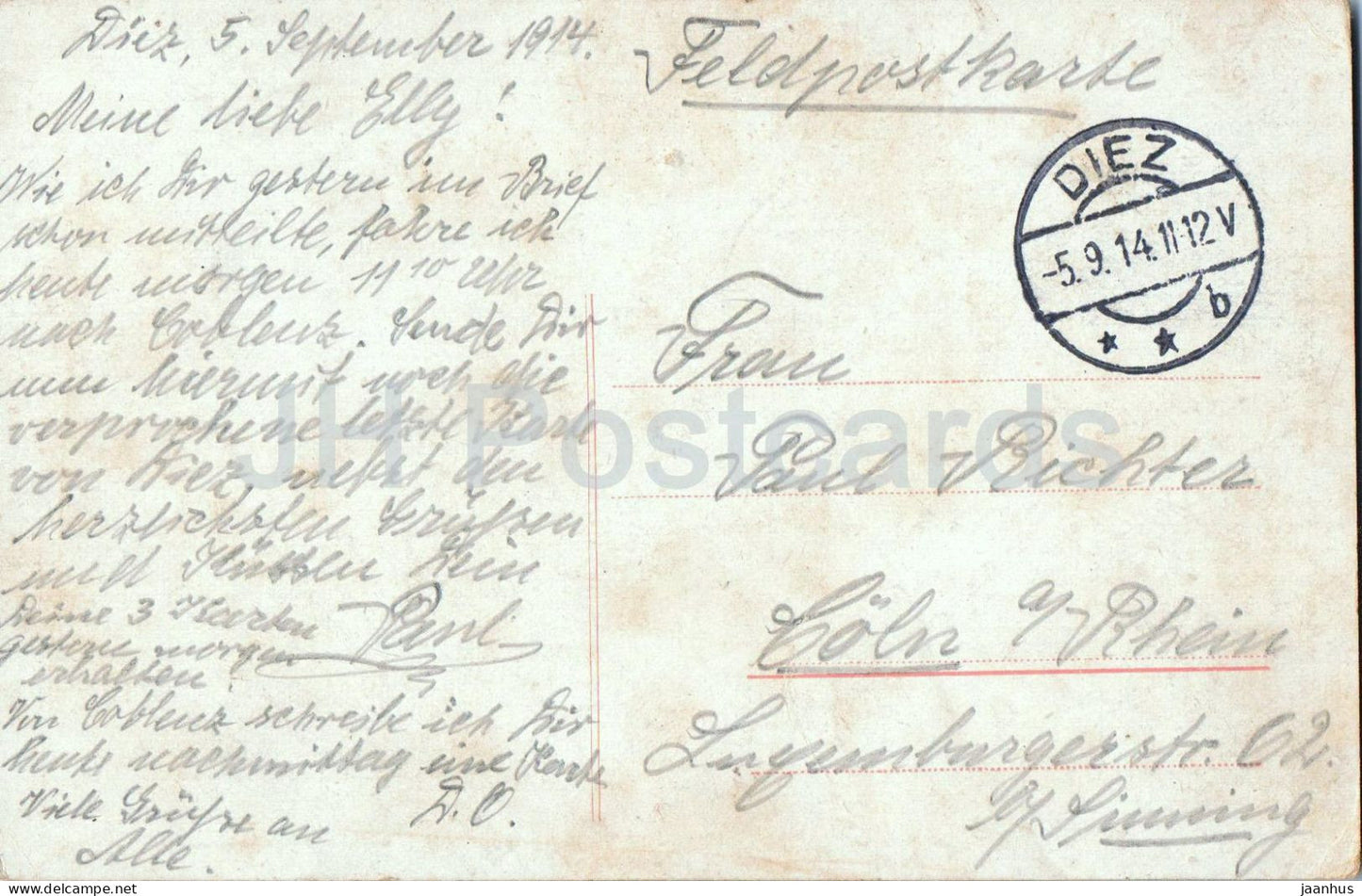 Gruss aus Diez - multiview - bridge - Oranienstein - Feldpost - military mail - old postcard - 1914 - Germany - used