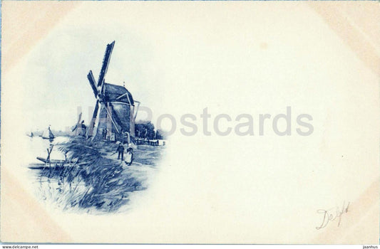 Windmill - illustration - 2 - old postcard - Netherlands - used - JH Postcards
