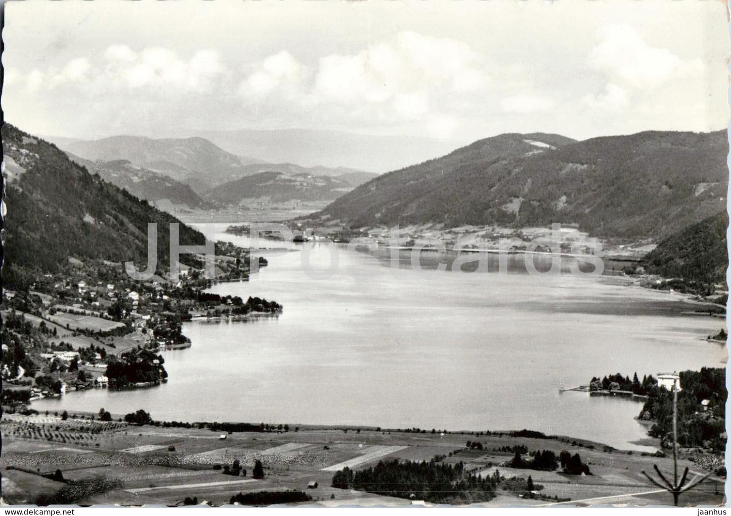 Der Ossiachersee mit Annenheim und Sattendorf - Karnten - 3988 - lake - village - panorama - 1962 - Austria - used - JH Postcards