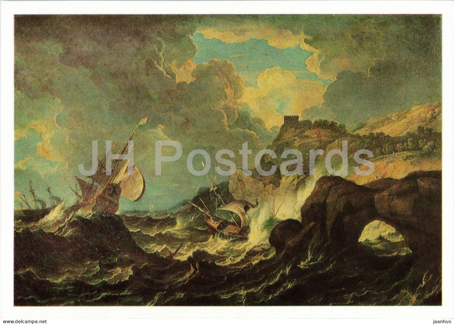 painting by Pietro Tempesta - Rough Sea with Sailing Boats - ship - Italian art - 1988 - Russia USSR - unused - JH Postcards