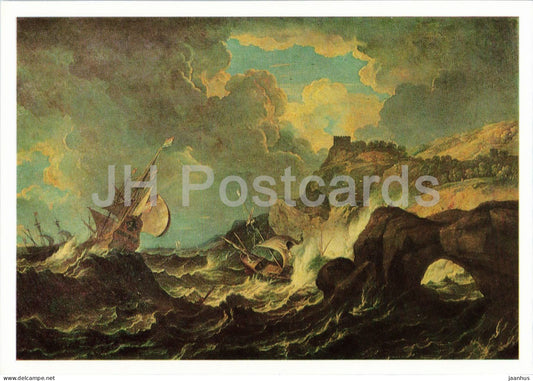 painting by Pietro Tempesta - Rough Sea with Sailing Boats - ship - Italian art - 1988 - Russia USSR - unused - JH Postcards