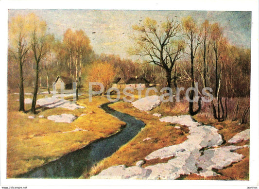 painting by Konstantin Kryzhitsky - The Beginning of Warm Days - birds - Russian art - 1962 - Russia USSR - unused - JH Postcards