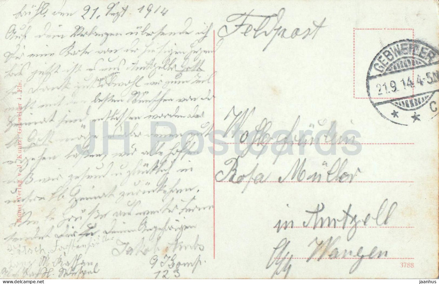 Von Masmunster nach Sewen und Deutsch Franzosische Grenze - Feldpost - carte postale ancienne - 1914 - France - utilisé 