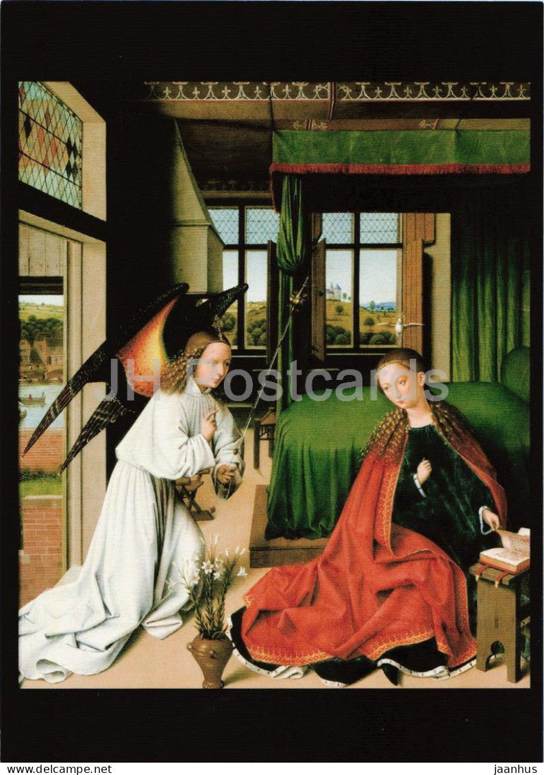 painting by Petrus Christus - The Annunciation - Die Verkundigung an Maria - Flemish art - 1990s - Germany - unused - JH Postcards