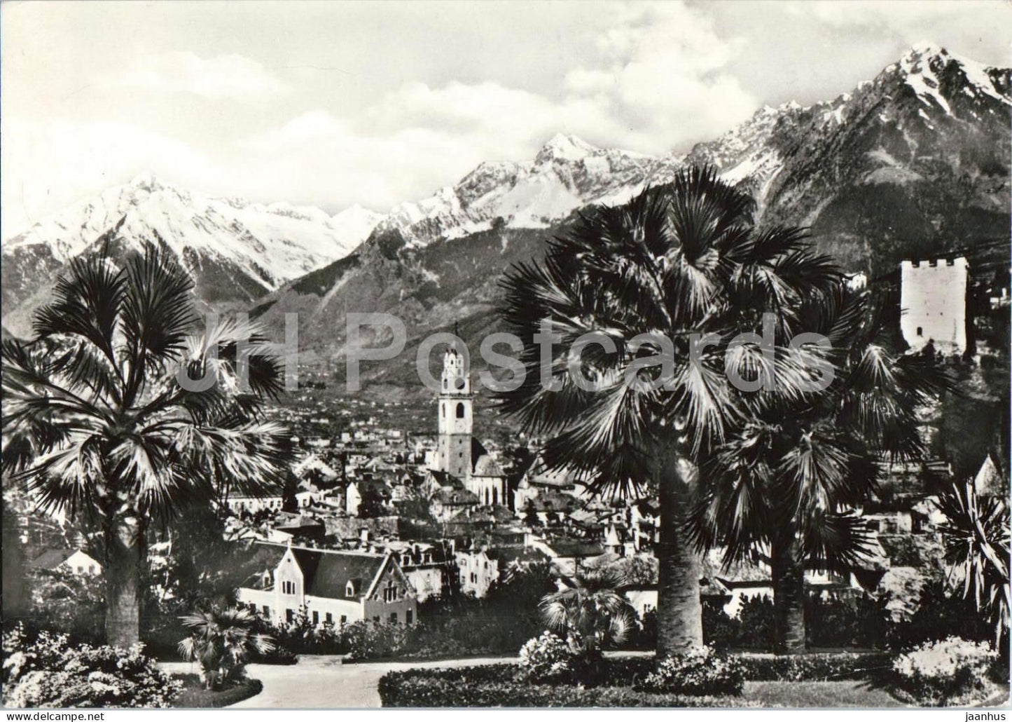 Merano - Meran panorama - town view - mountains - palm trees - 013804 - 1963 - Italy - used - JH Postcards