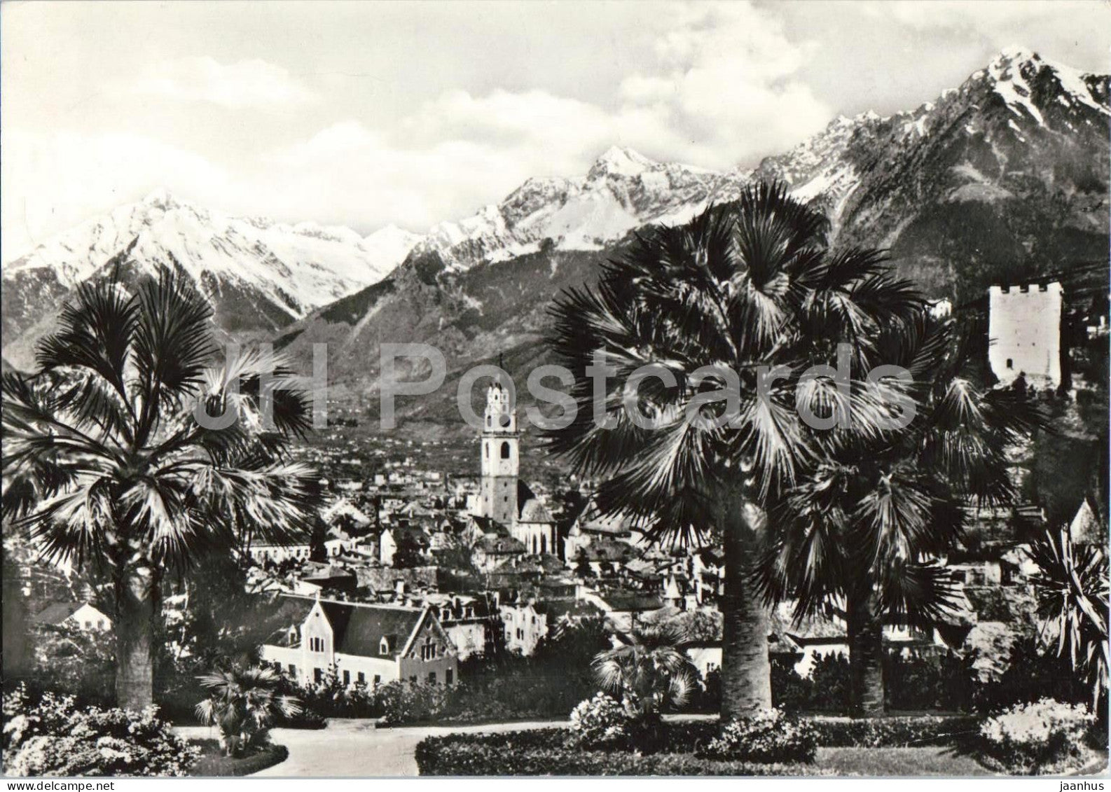 Merano - Meran panorama - town view - mountains - palm trees - 013804 - 1963 - Italy - used - JH Postcards