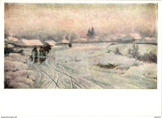 painting by Konstantin Kryzhitsky - Winter Morning - horse - Russian art - 1962 - Russia USSR - unused - JH Postcards