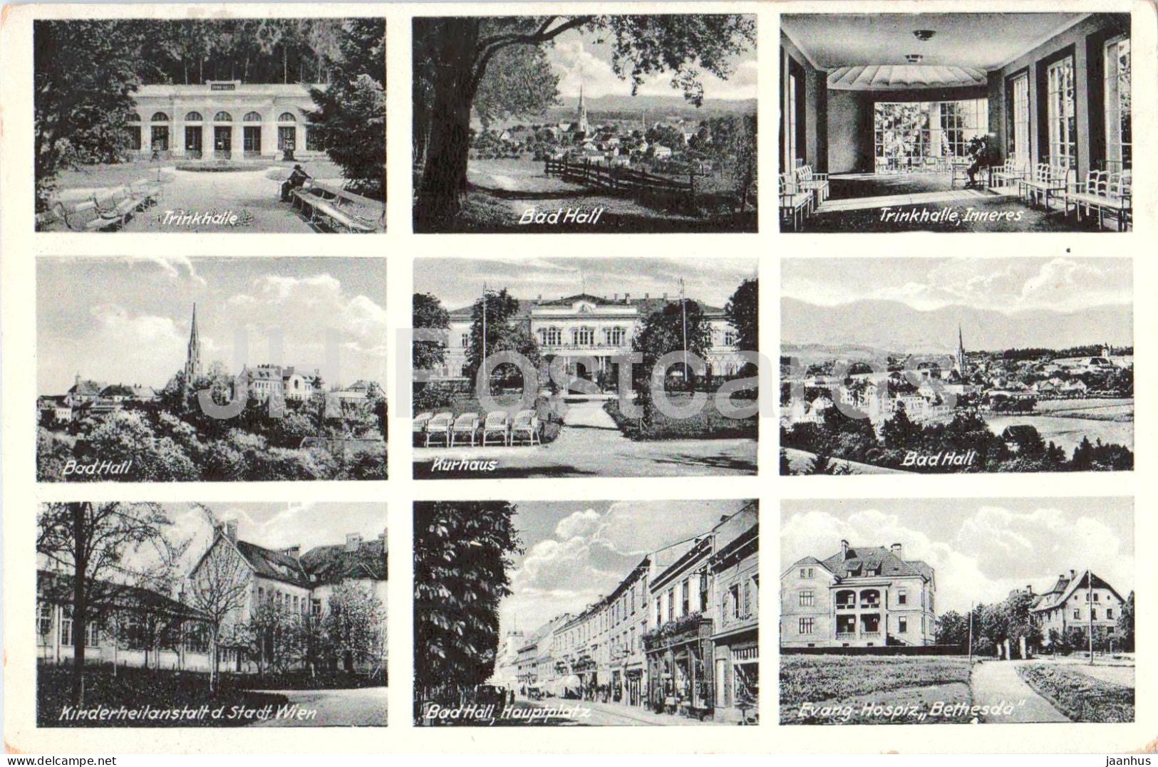 Bad Hall - Multiview with Kurhaus Trinkhalle - Hospiz Bethesda - 480 - old postcard - 1934 - Austria - used - JH Postcards