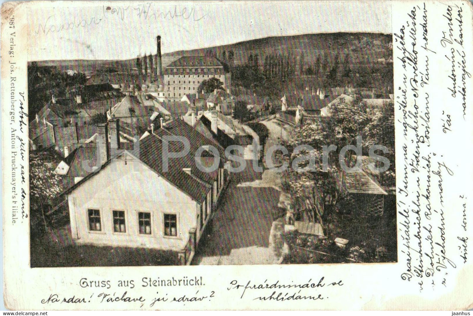 Gruss aus Steinabruckl - industrial village - old postcard - 1901 - Austria - used - JH Postcards