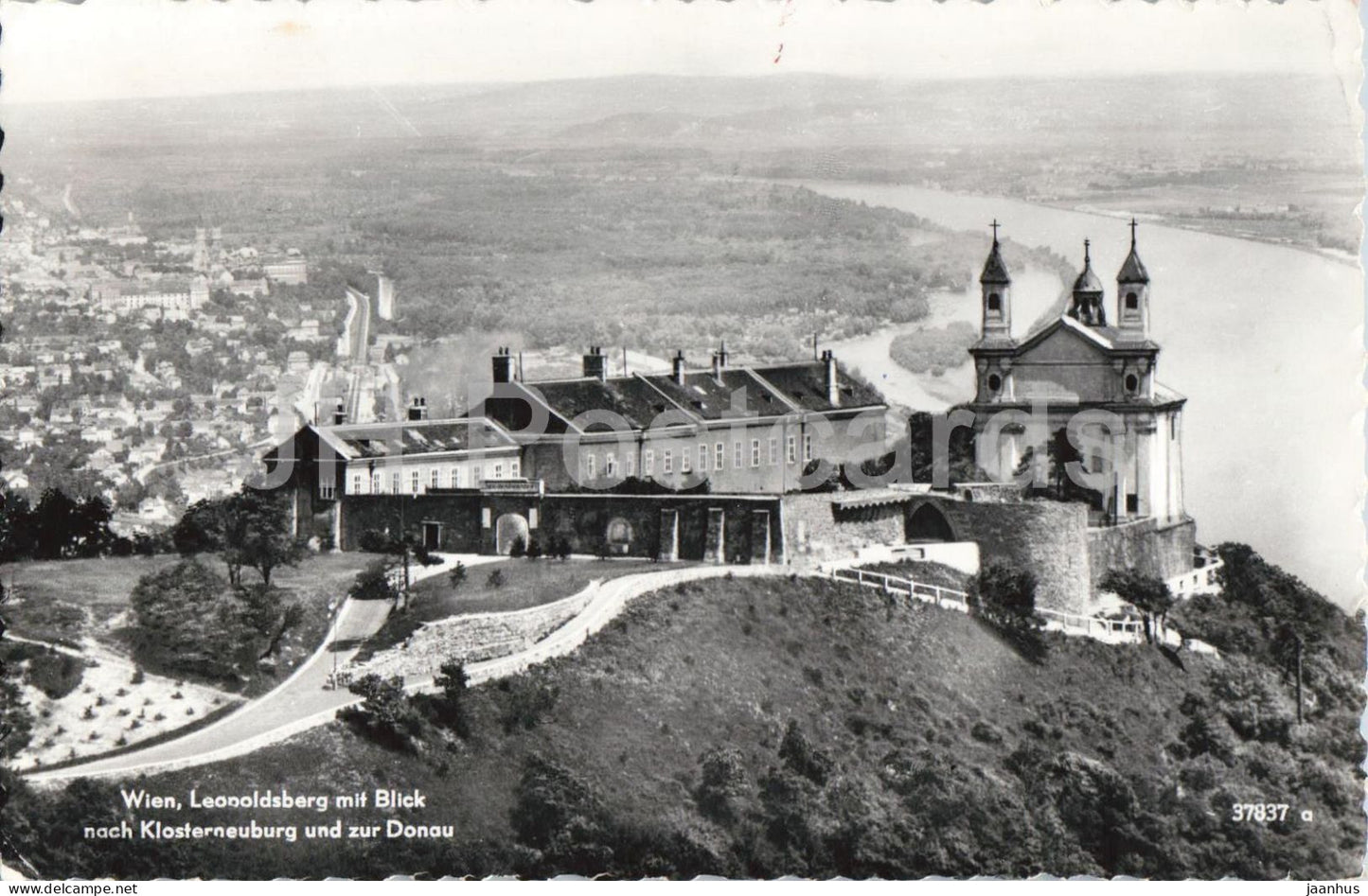 Wien - Vienna - Leopoldsberg mit Blick nach Klosterneuburg und zur Donau - 37837 - old postcard - 1957 - Austria - used - JH Postcards