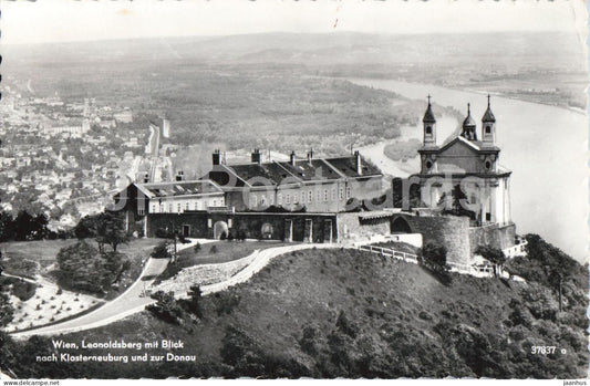 Wien - Vienna - Leopoldsberg mit Blick nach Klosterneuburg und zur Donau - 37837 - old postcard - 1957 - Austria - used - JH Postcards