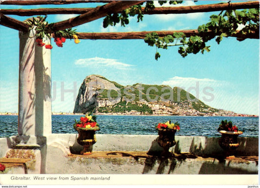 Gibraltar - West view from Spanish mainland - rock sea panorama flowers pergola - 52 - Gibraltar - unused - JH Postcards
