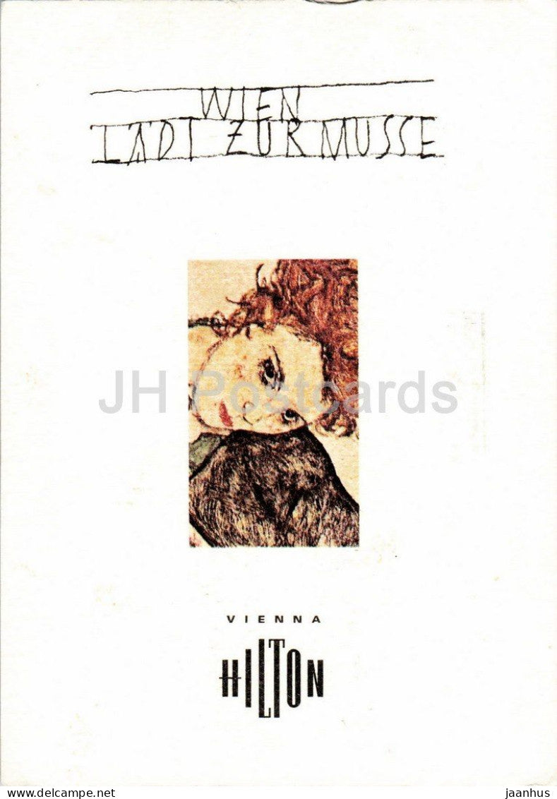 drawing by Egon Schiele - Sitzende Frau - Vienna Hilton advertising - Austrian art - 1980s - Austria - used - JH Postcards