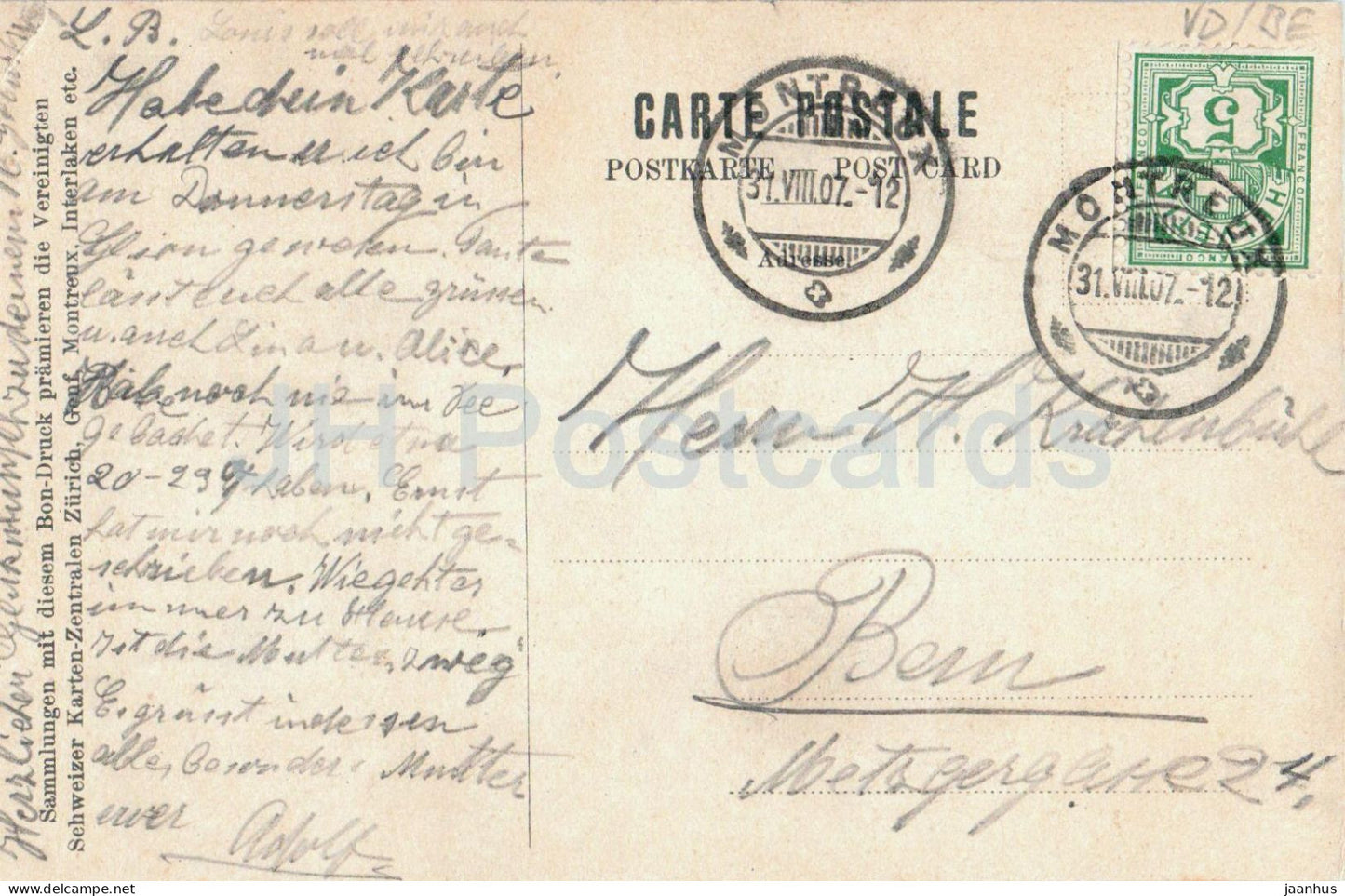 Chemin de fer Montreux Oberland - panoramic route map - 4022 Col. - old postcard - 1907 - Switzerland - used