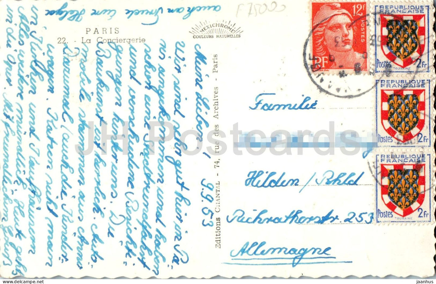Paris - La Conciergerie - The Conciergerie - Seine river - bridge - 22 - old postcard - 1953 - France - used