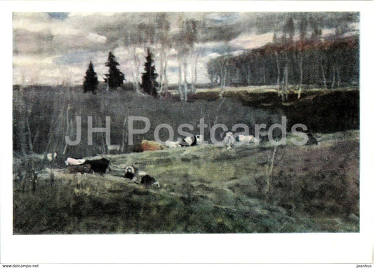 painting by A. S. Stepanov - Early Spring - cows - Russian art - 1963 - Russia USSR - unused - JH Postcards