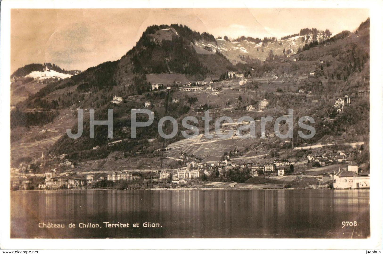 Chateau de Chillon - Territet et Glion - panoramic lakeside view - 9708 - old postcard - 1926 - Switzerland - used - JH Postcards
