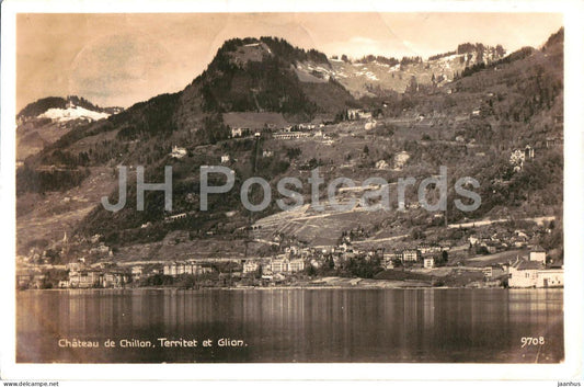 Chateau de Chillon - Territet et Glion - panoramic lakeside view - 9708 - old postcard - 1926 - Switzerland - used - JH Postcards