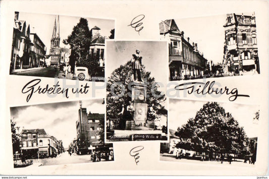 Groeten uit Tilburg - greetings - statue - street view - multiview - 1958 - Netherlands - used - JH Postcards
