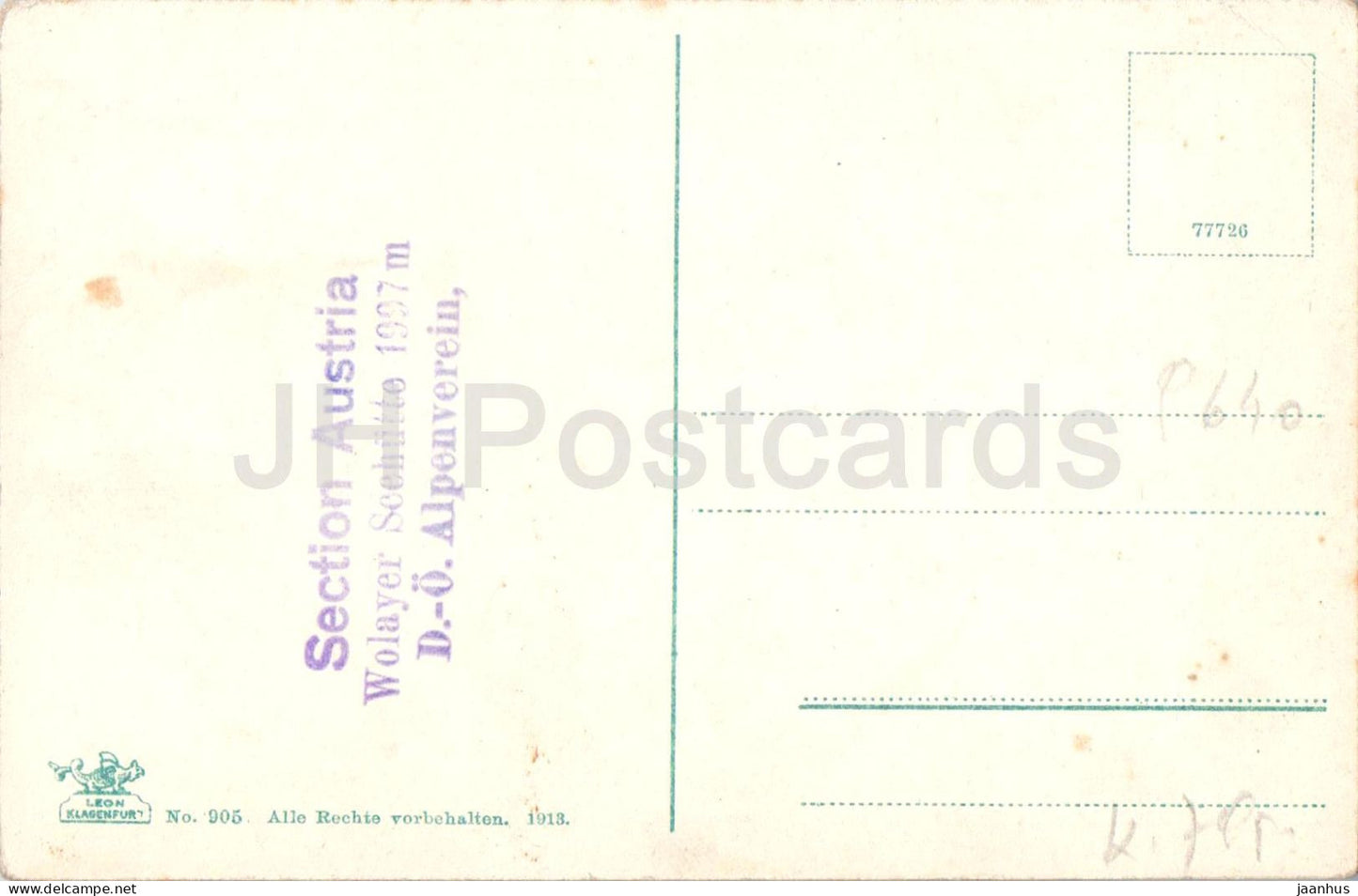 Wolaya See mit Seekopf - Monte Canale und Monte Wolaya - Karnten - 905 - carte postale ancienne - 1913 - Autriche - inutilisé 