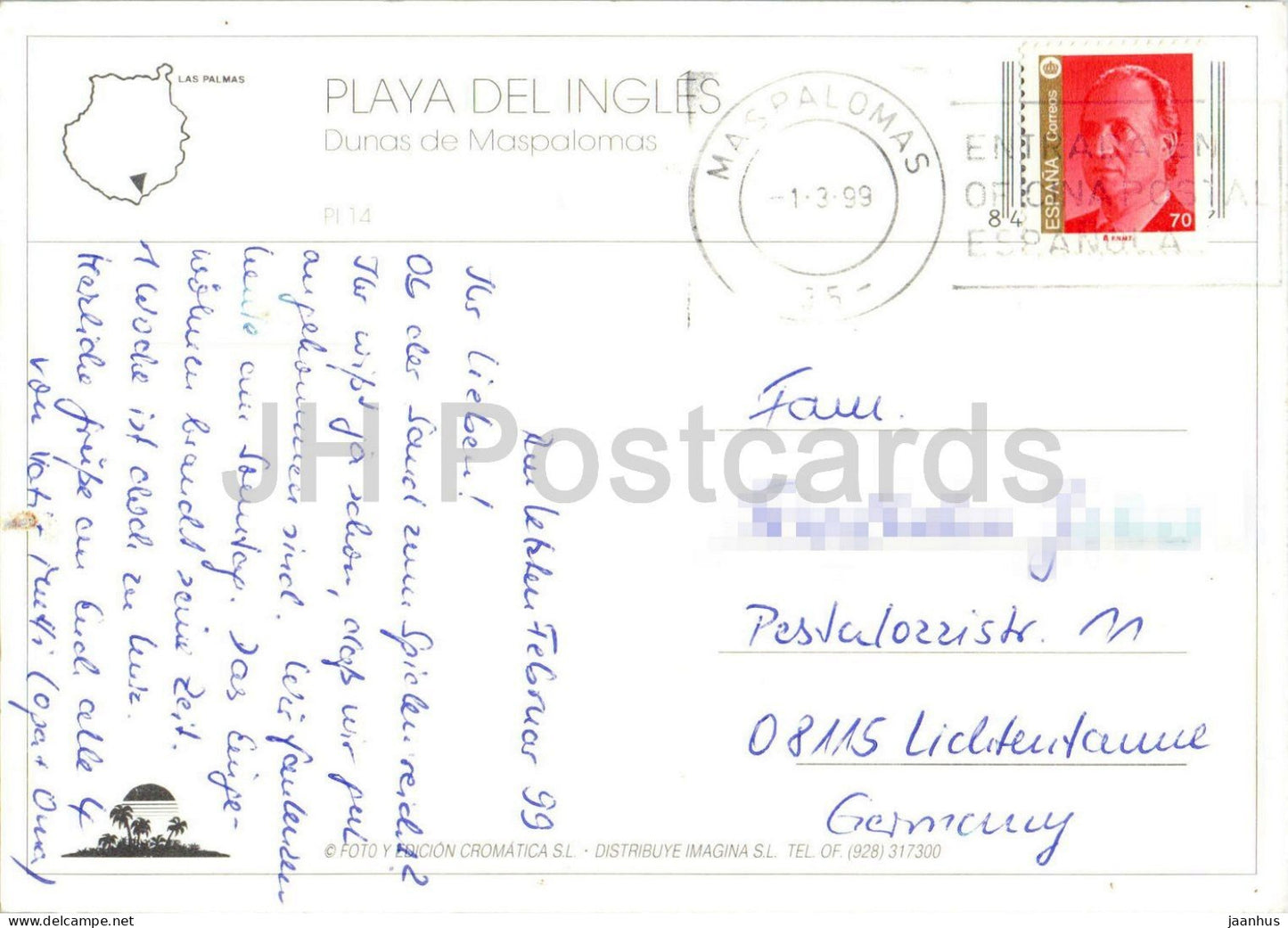 Playa del Ingles - Dunas de Maspalomas - Islas Canarias - sand dunes - seaside - PI14 - 1999 - Spain - used
