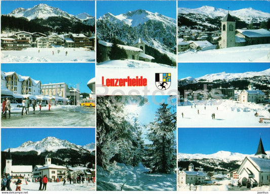 Lenzerheide 1476 m - village - church - mountains - panorama - multiview - 12154 - 1989 - Switzerland - used - JH Postcards