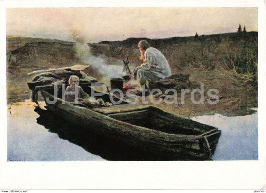 painting by A. S. Stepanov - The Fisherman - boat - Russian art - 1963 - Russia USSR - unused - JH Postcards