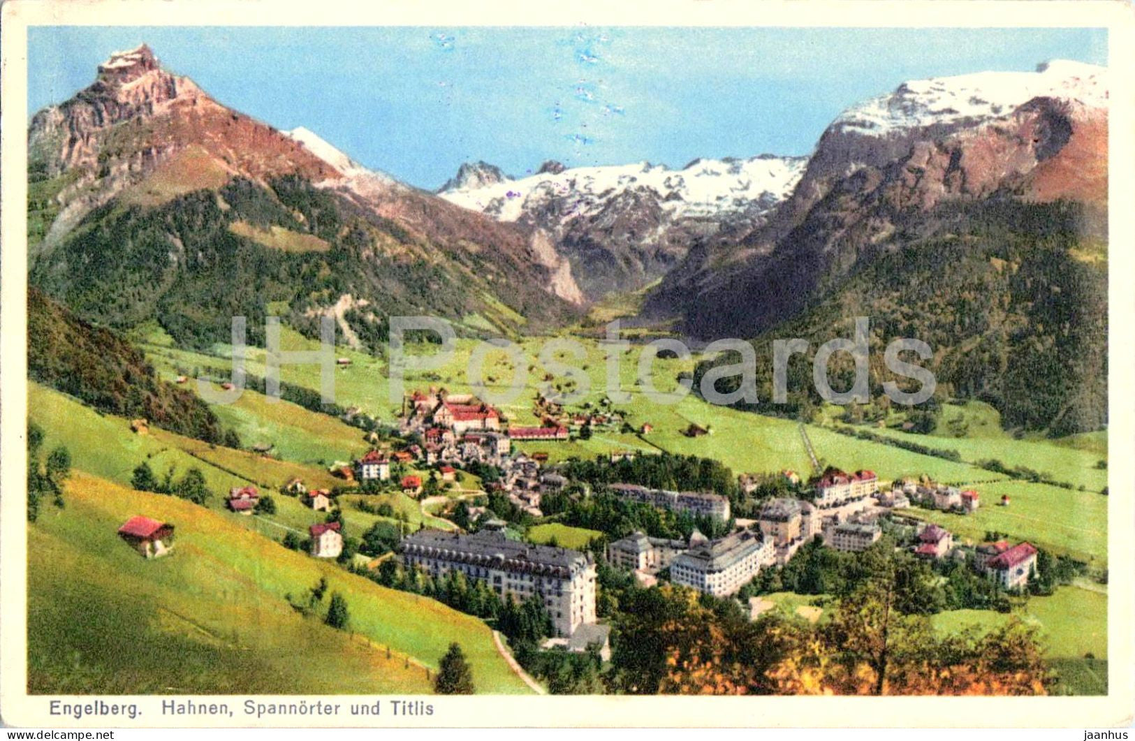 Engelberg - Hahnen - Spannorter und Titlis - alpine valley color view - old postcard - 1929 - Switzerland - used - JH Postcards