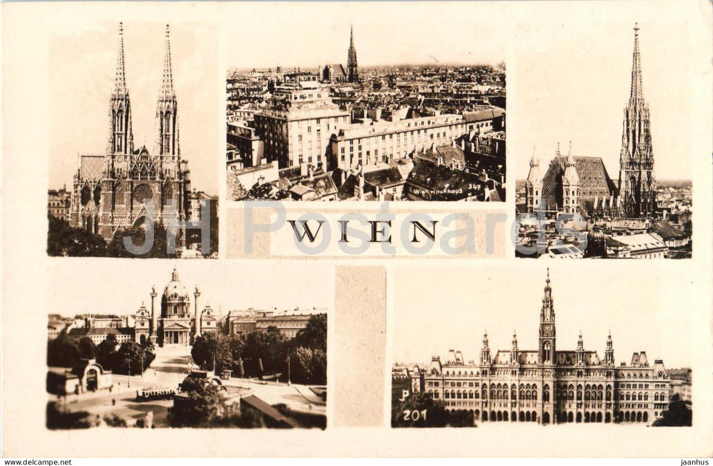 Wien - Vienna - city views collage - churches and Rathaus - multiview - 201 - old postcard - 1940s - Austria - used - JH Postcards