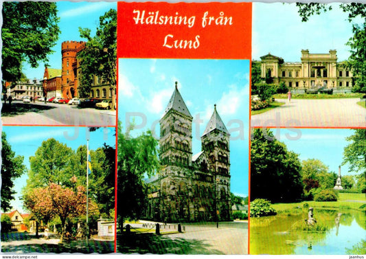 Halsning fran Lund - Lunds Domkyrka - Lund - cathedral - multiview - 12-1519 - 1990 - Sweden - used - JH Postcards