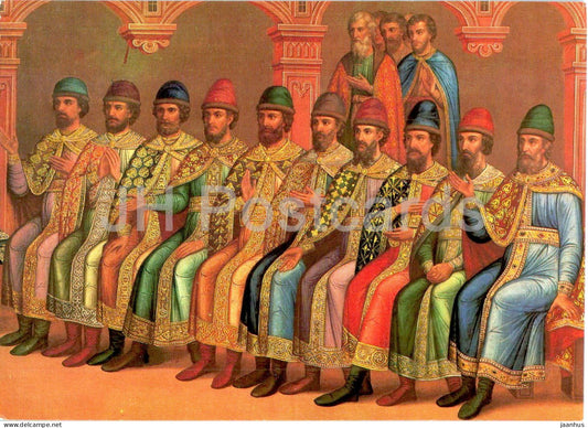 Moscow Kremlin - Faceted Chamber - Grand Prince Vladimir and His Sons - detail of mural - 1985 - Russia USSR - unused - JH Postcards