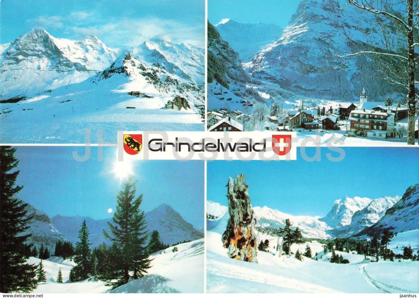 Grindelwald - Bernese Oberland - Eiger Monch Jungfrau - mountains - multiview - 150 - 1989 - Switzerland - used - JH Postcards
