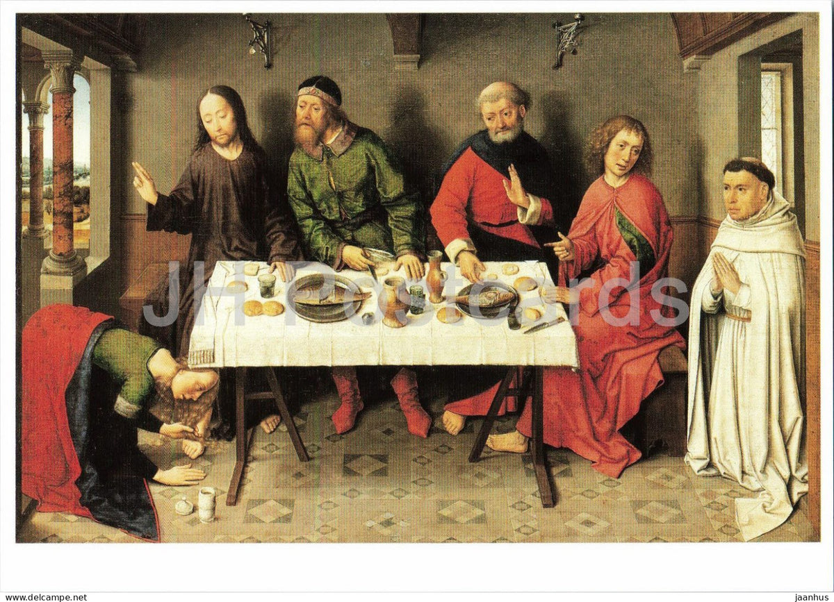 painting by Dieric Bouts - Christ in the House of Simon the Pharisee - Christus - Netherlandish art - Germany - unused - JH Postcards