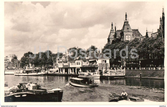 Amsterdam - Centraal Station - Central Station - canal - boats - railway station - old postcard - Netherlands - unused - JH Postcards