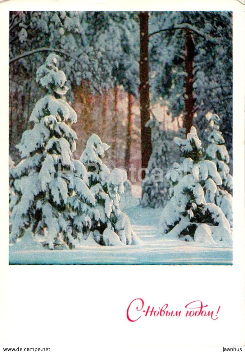 New Year Greeting Card - Winter Landscape - Forest - postal stationery - 1970 - Russia USSR - used - JH Postcards