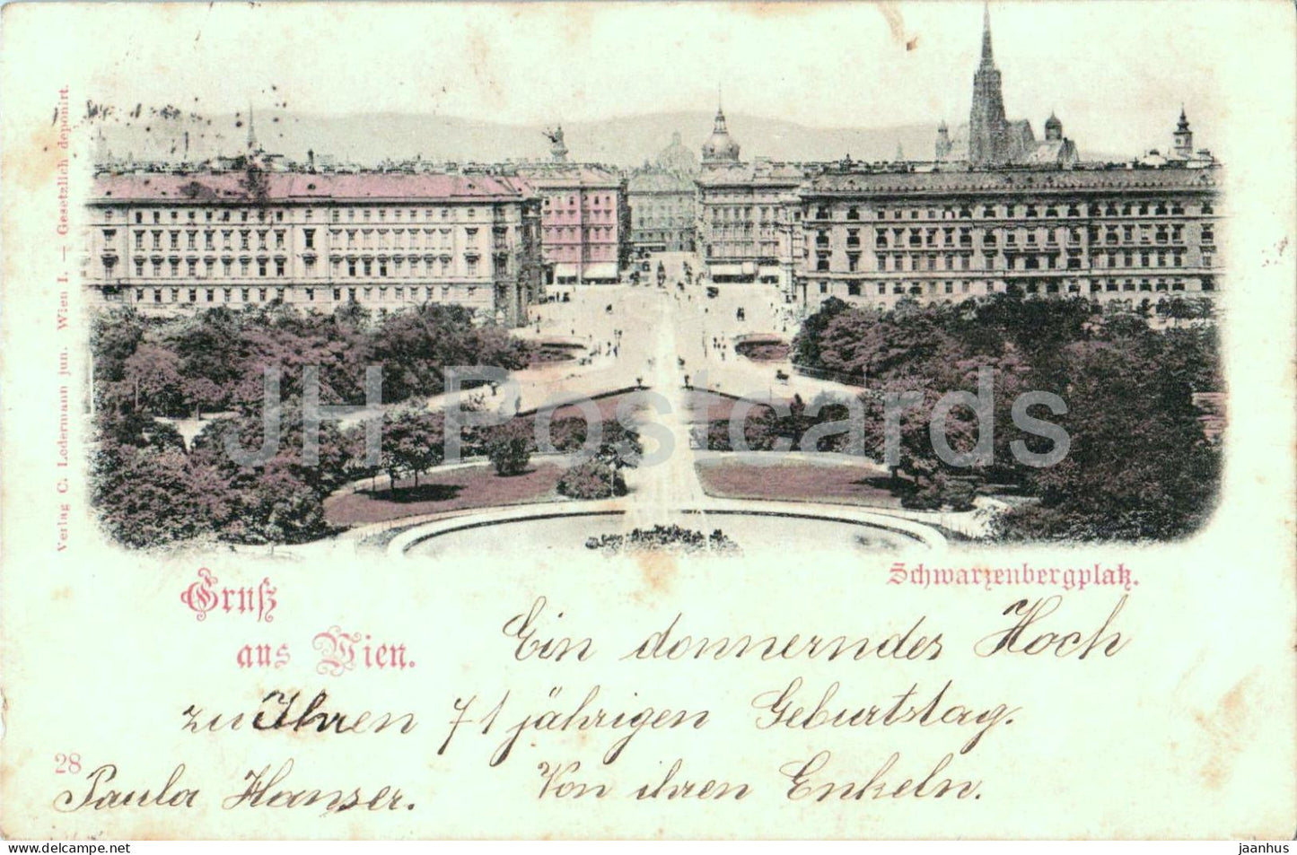 Gruss aus Wien - Vienna - Schwarzenbergplatz - Nr. 28 - old postcard - 1899 - Austria-Hungary - used - JH Postcards