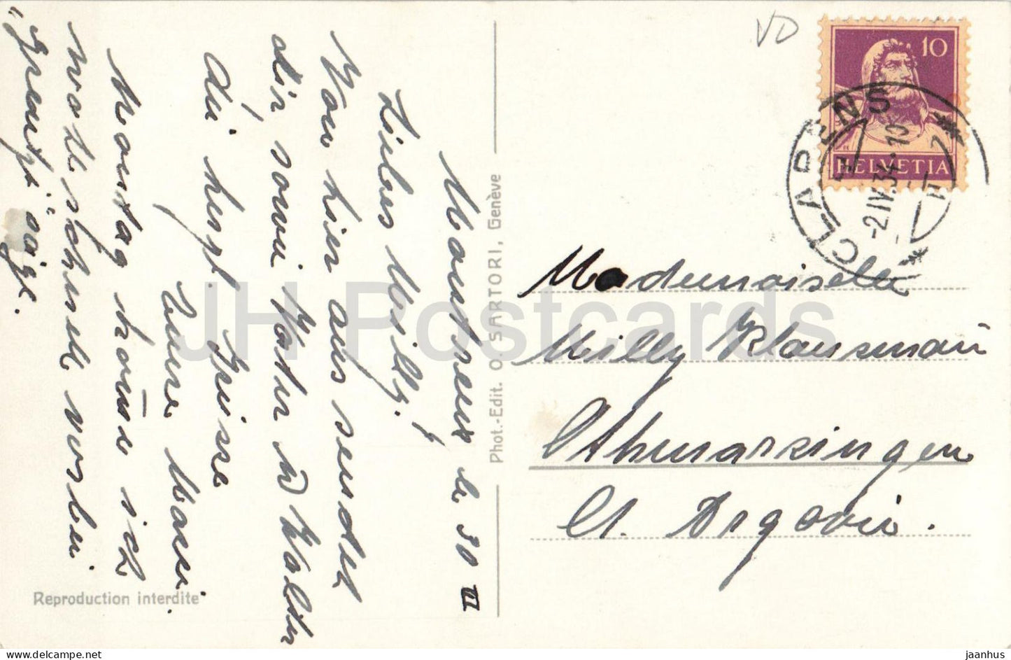 Chateau de Chillon et Villeneuve - aerial view across Lake Geneva - 986 - old postcard - 1934 - Switzerland - used