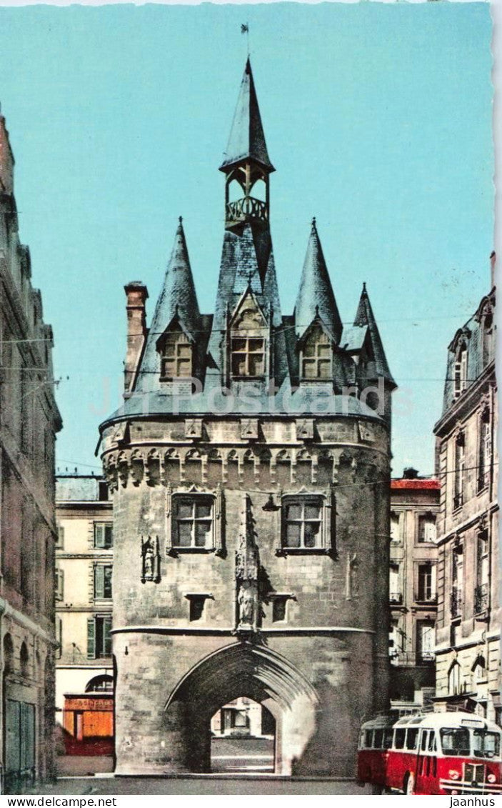 Bordeaux - Le Porte du Palais - Gate of the Palace - medieval gate - tower - bus - 7 - old postcard - France - unused - JH Postcards