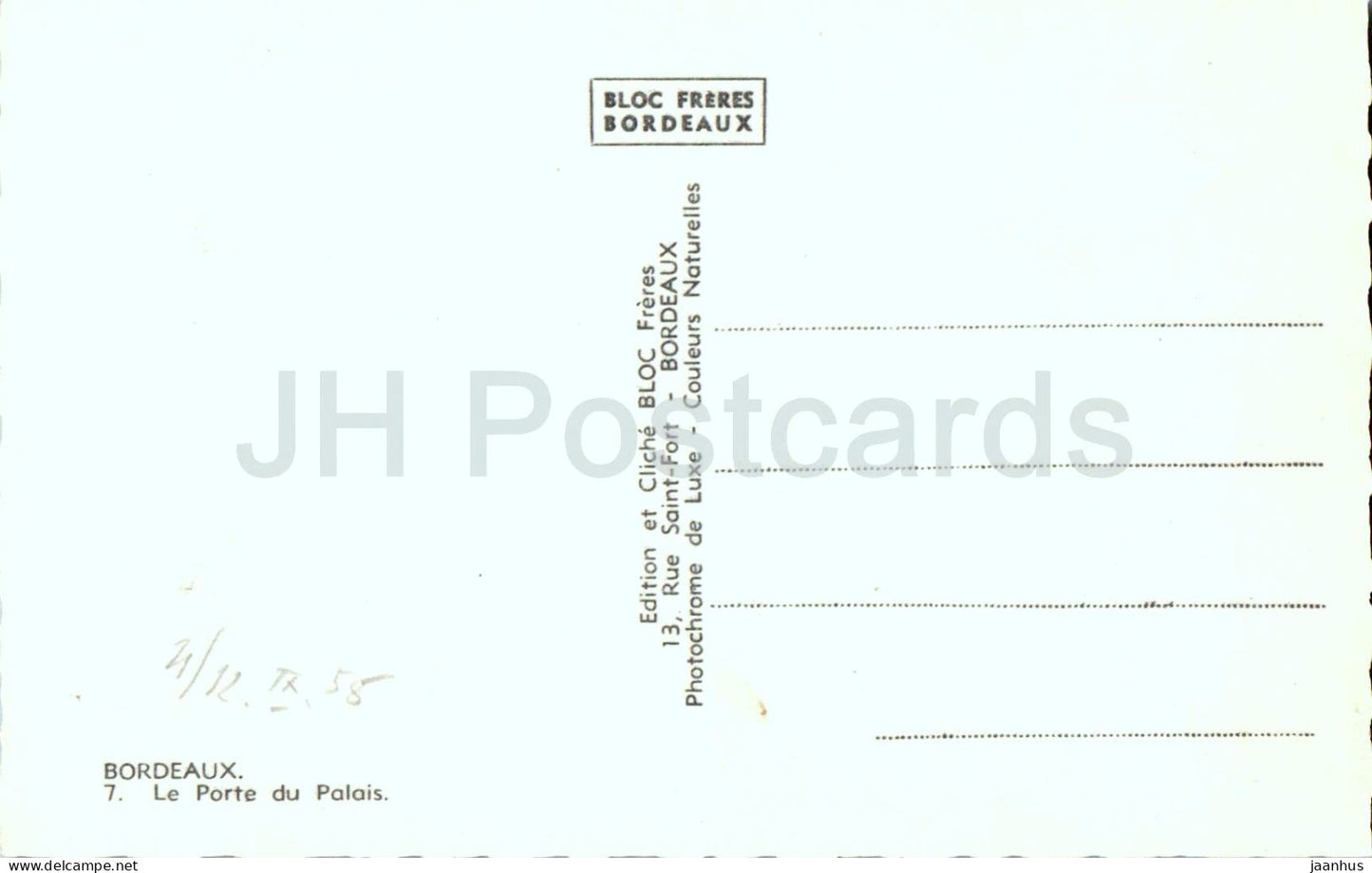 Bordeaux - Le Porte du Palais - Tor des Palastes - mittelalterliches Tor - Turm - Bus - 7 - alte Postkarte - Frankreich - unbenutzt