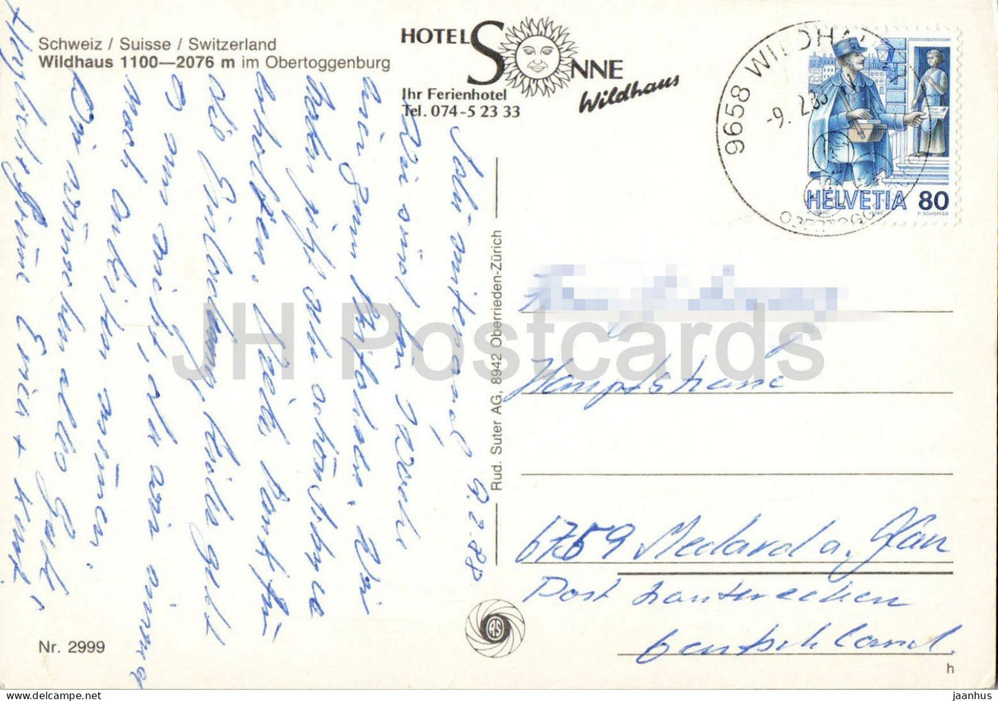 Obertoggenburg - paradis du ski Wildhaus - station de ski - sports d'hiver - skilift multiview 2999 - 1988 - Suisse - occasion
