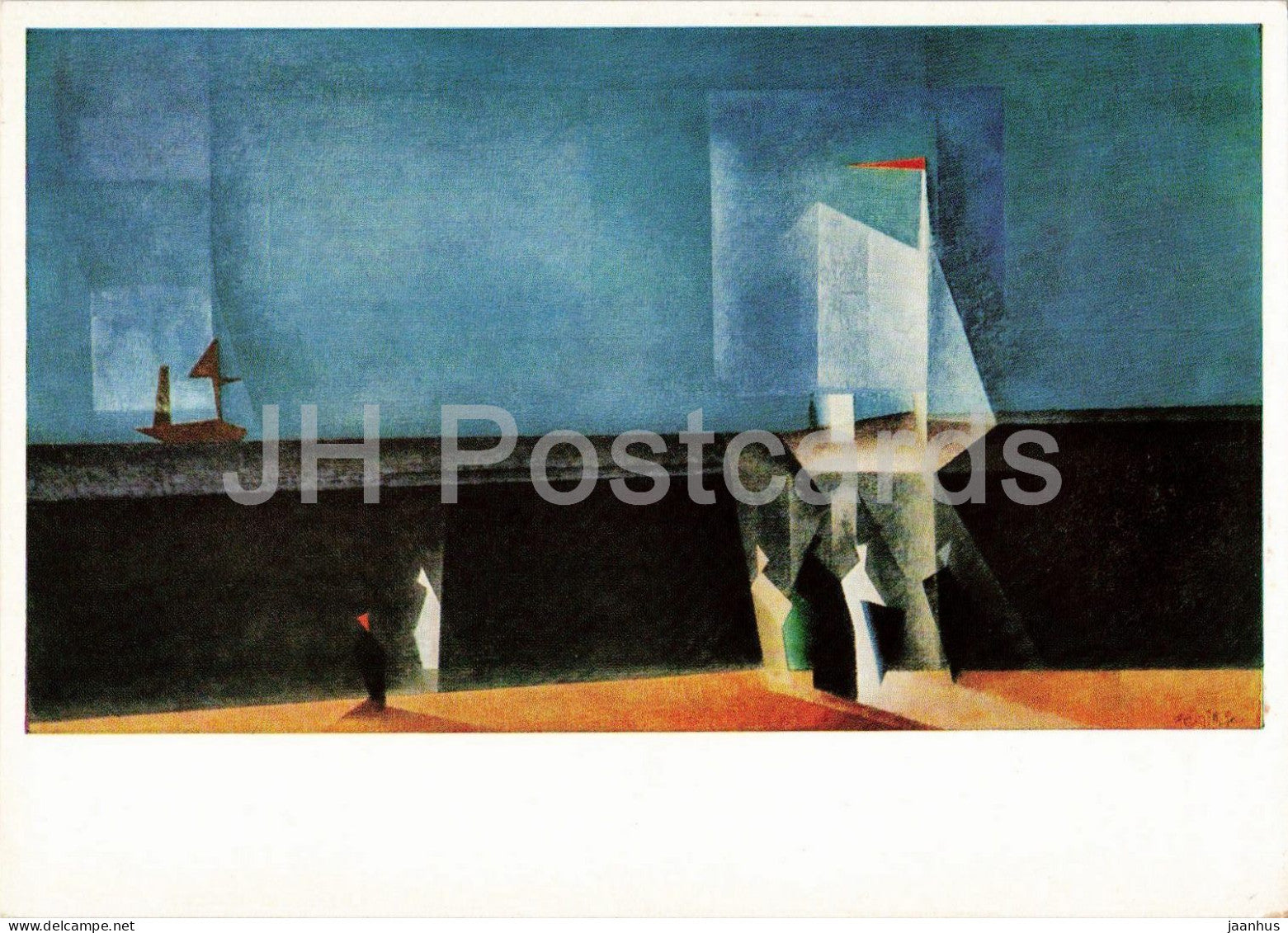 painting by Lyonel Feininger - Blue Marine - Blaue See - boat - German art - 655 - 1960s - Germany - unused - JH Postcards