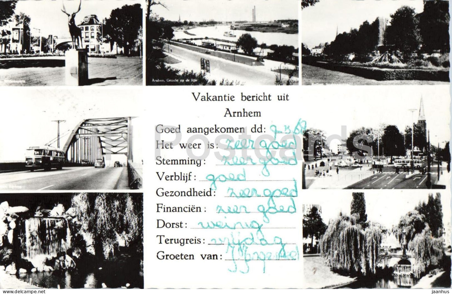 Vakantie bericht uit Arnhem - Holiday message from Arnhem - multiview - city views - 1968 - Netherlands - used - JH Postcards