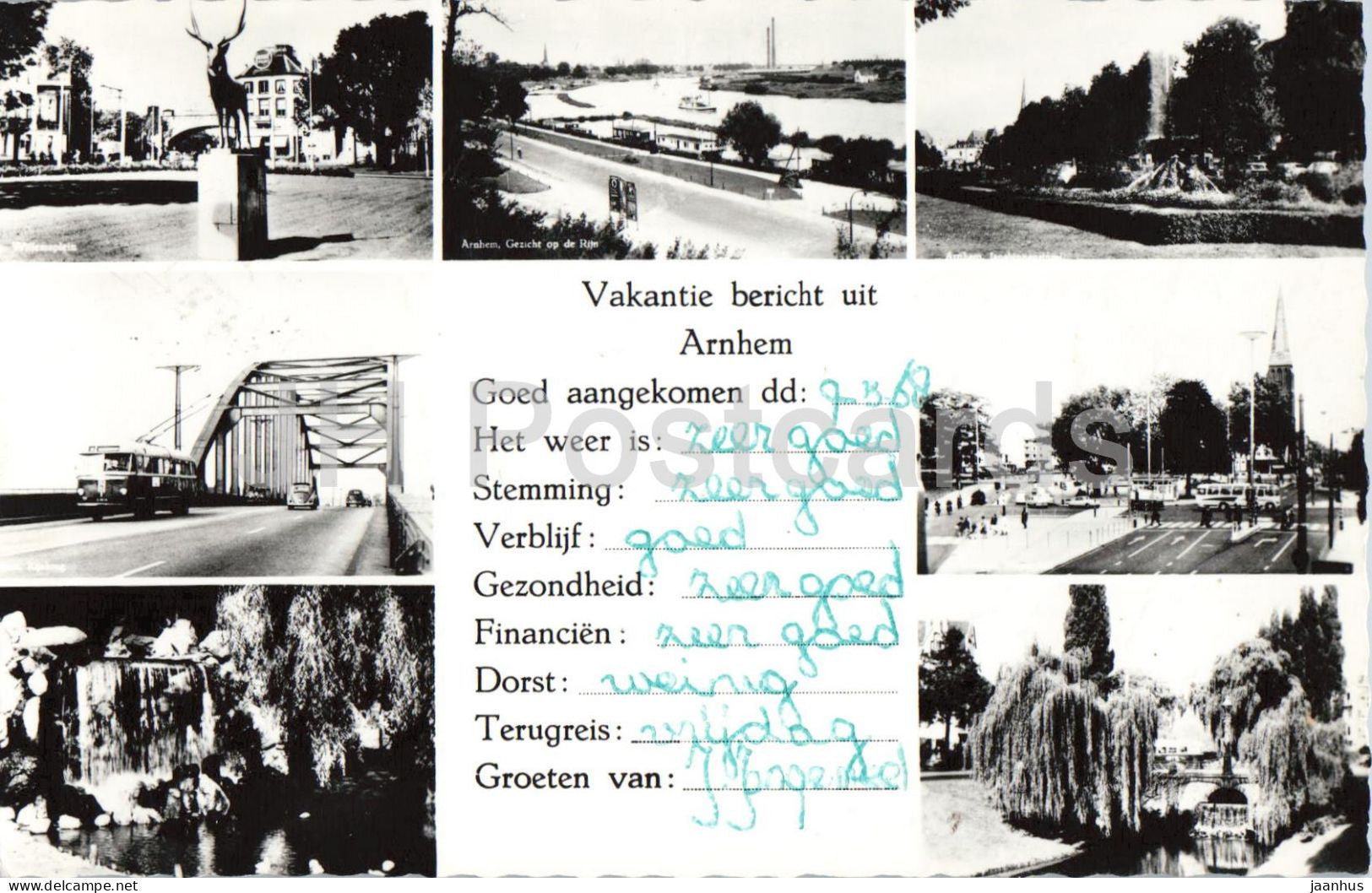 Vakantie bericht uit Arnhem - Holiday message from Arnhem - multiview - city views - 1968 - Netherlands - used - JH Postcards
