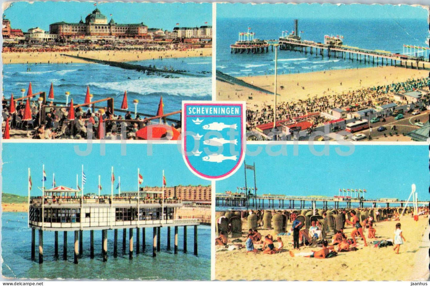 Scheveningen - beach - pier - coat of arms - multiview - 1962 - Netherlands - used - JH Postcards