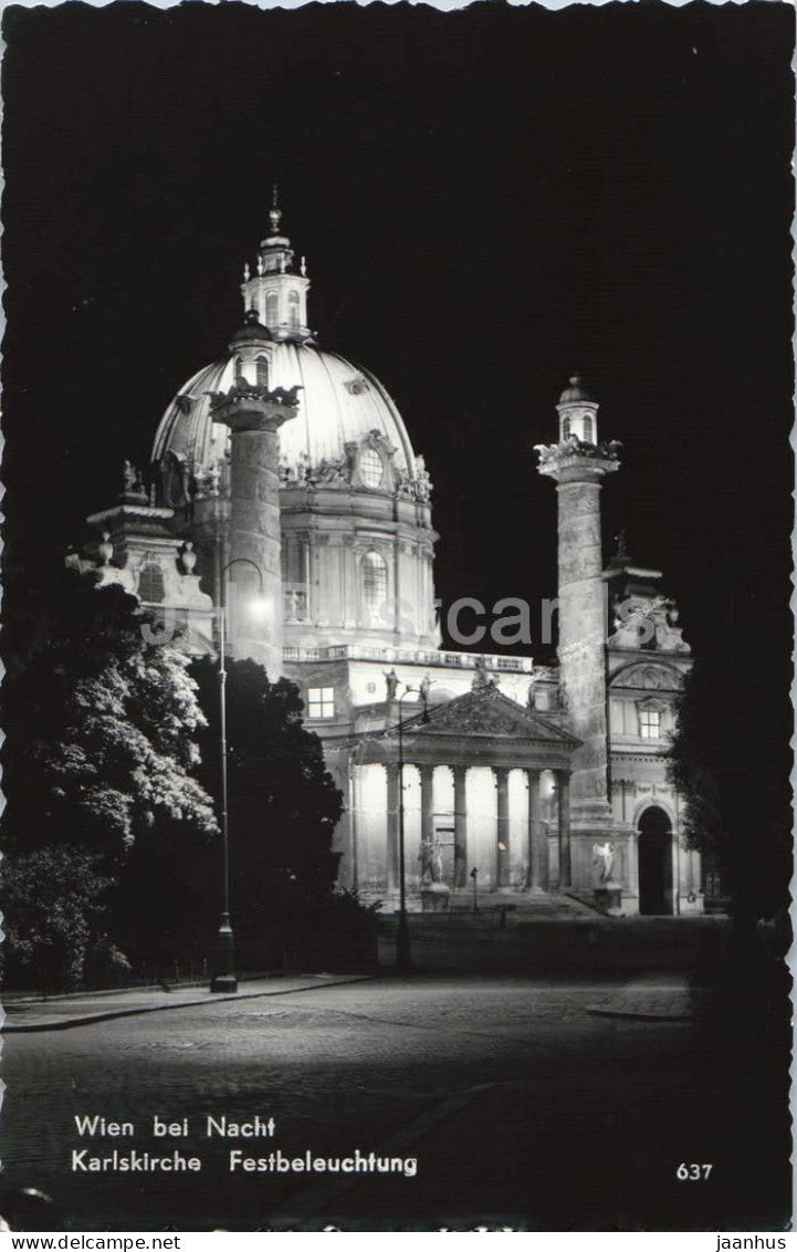 Wien - Vienna - Wien bei Nacht - Karlskirche - Festbeleuchtung - church - 637 - old postcard - Austria - used - JH Postcards