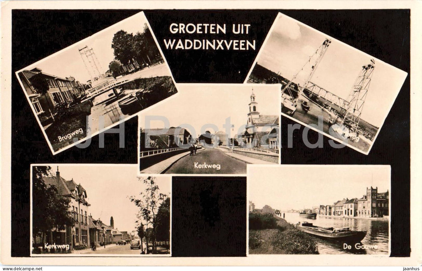 Groeten uit Waddinxveen - Brugweg - Kerkweg - bridge - multiview - old postcard - 1950 - Netherlands - used - JH Postcards
