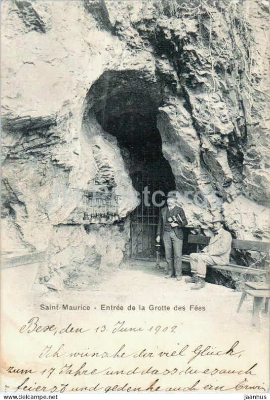 Saint Maurice - Entree de la Grotte des Fees - cave entry - old postcard - 1902 - Switzerland - used - JH Postcards