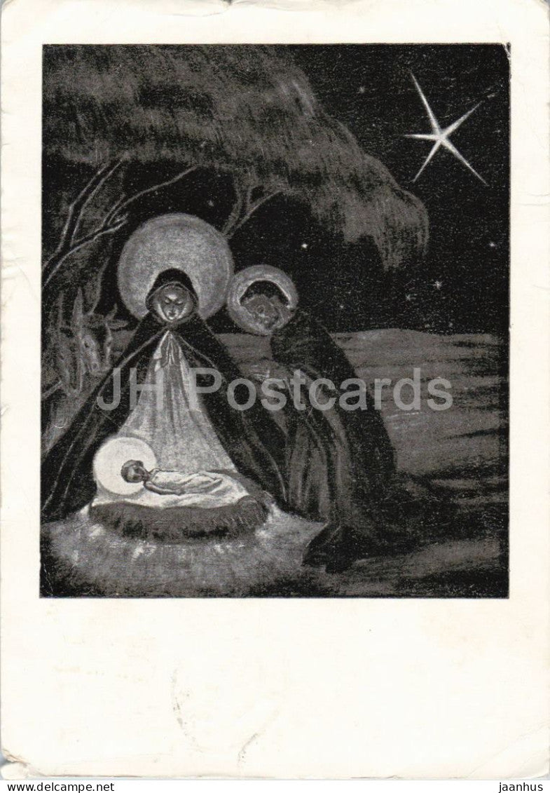 Nativity scene - Christmas greetings - religious art - Weihnachten - old postcard - 1952 - Austria - used - JH Postcards