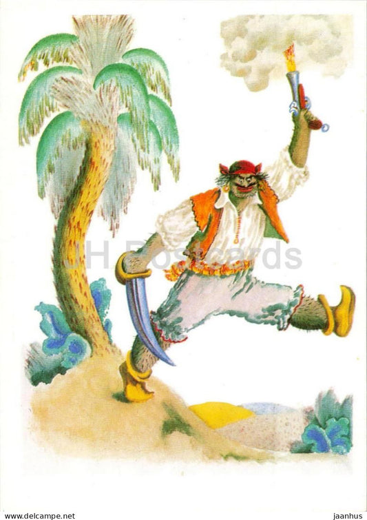 pirate - gun - sword - Barmaley - Fairy Tale by Chukovsky - illustration - 1969 - Russia USSR - unused - JH Postcards