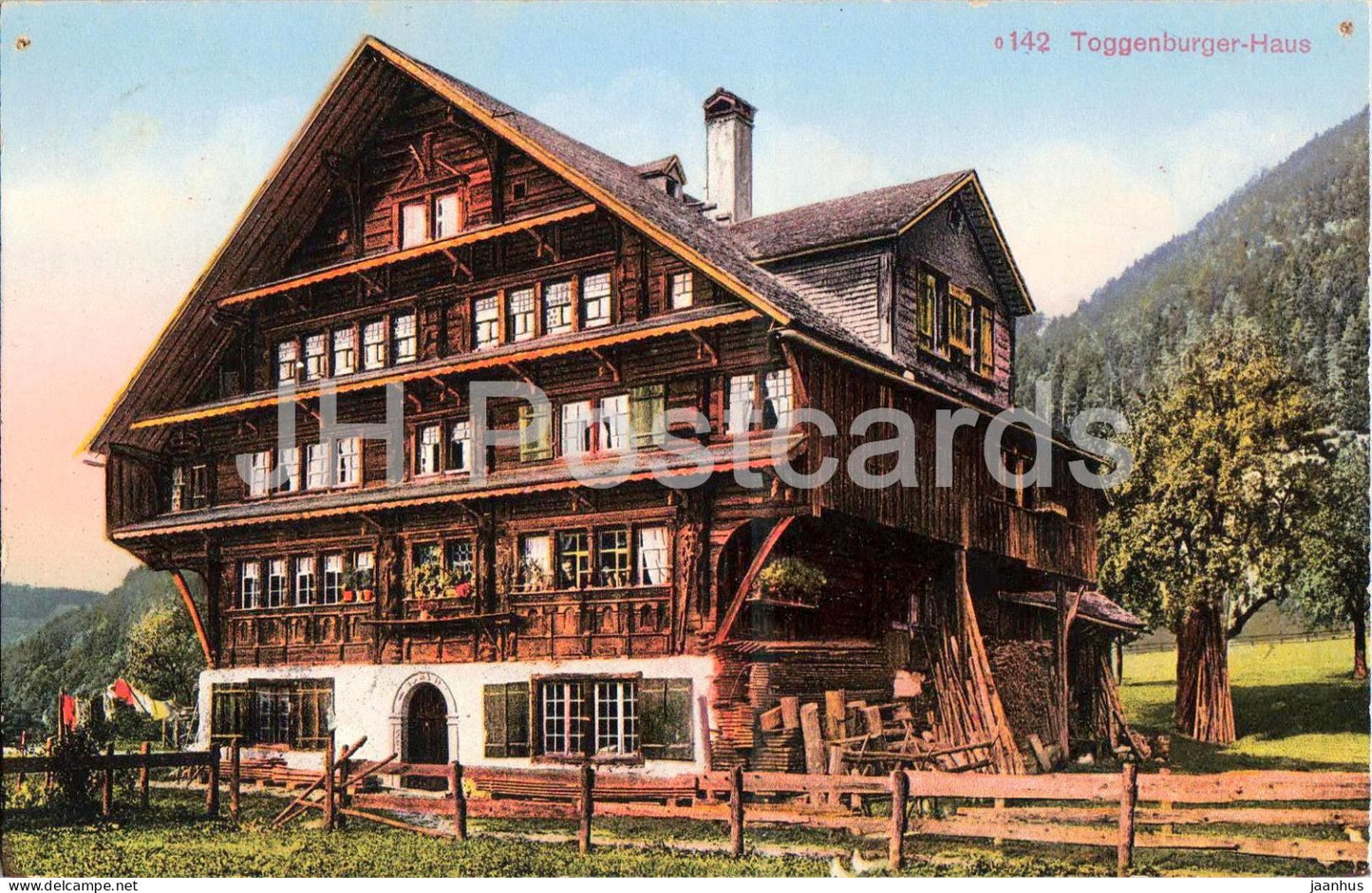 Toggenburger Haus - traditional wooden house - 142 - old postcard - 1916 - Switzerland - used - JH Postcards